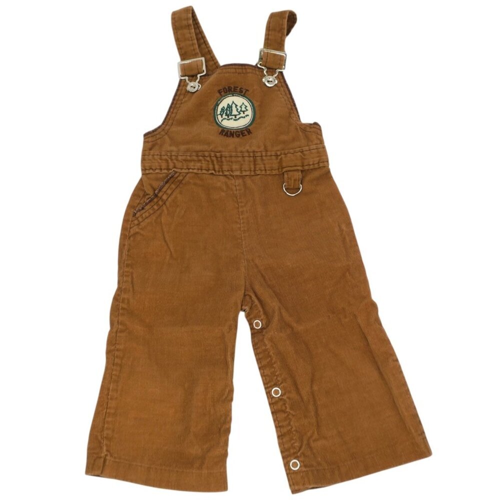 Vintage 70s Forest Ranger Overalls Brown Corduroy Union Made Unisex Infant 18 Mo